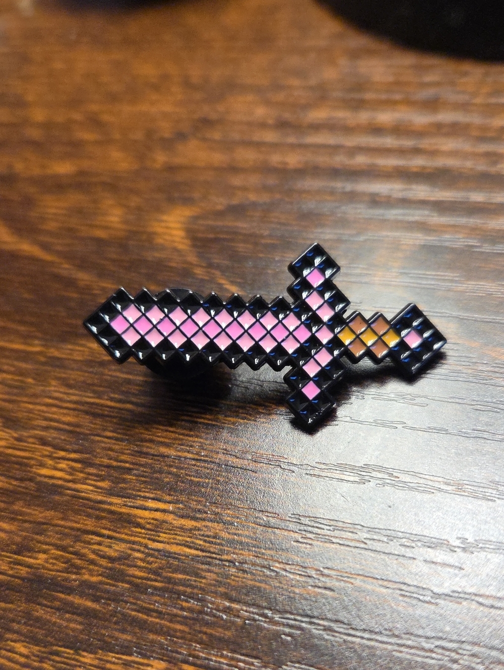 Pixel Sword Enamel Hair Pin — Pink with Yellow Accent
